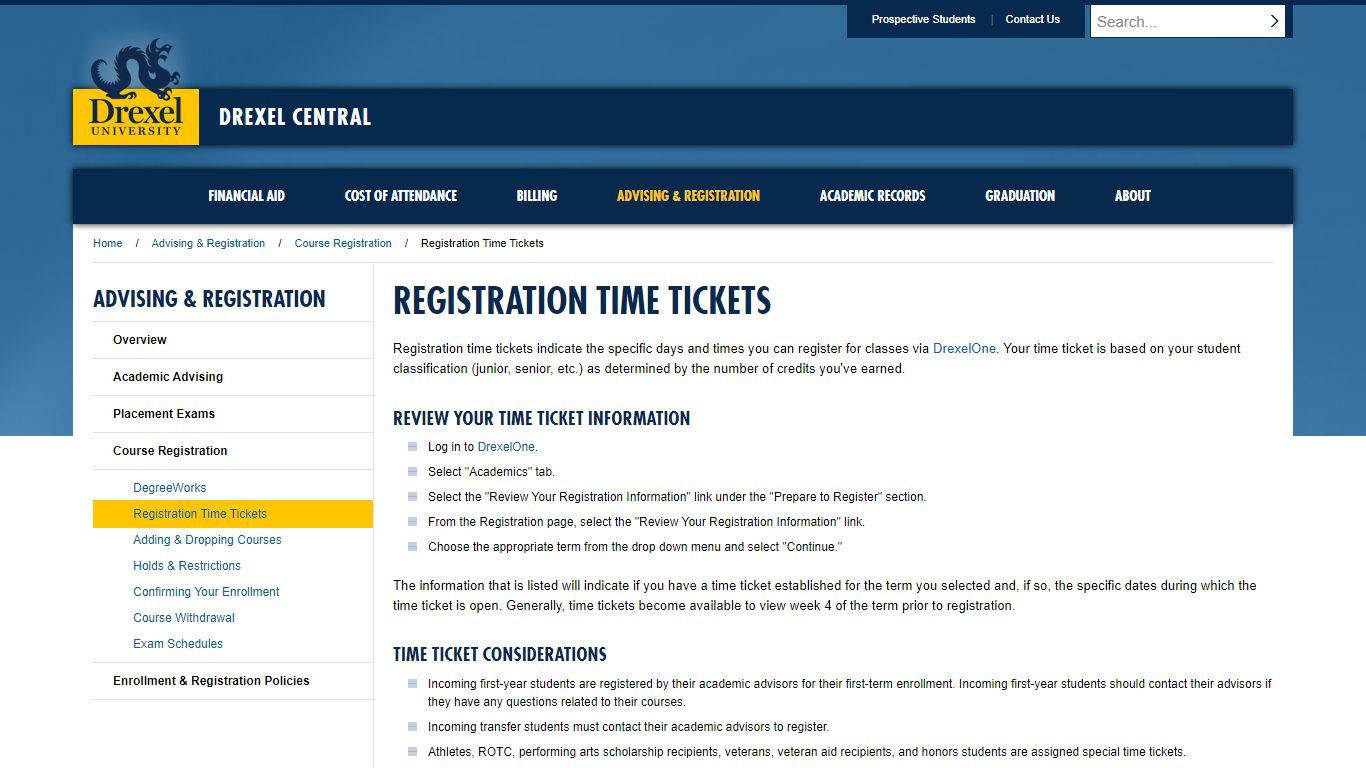 Registration Time Tickets | Drexel Central