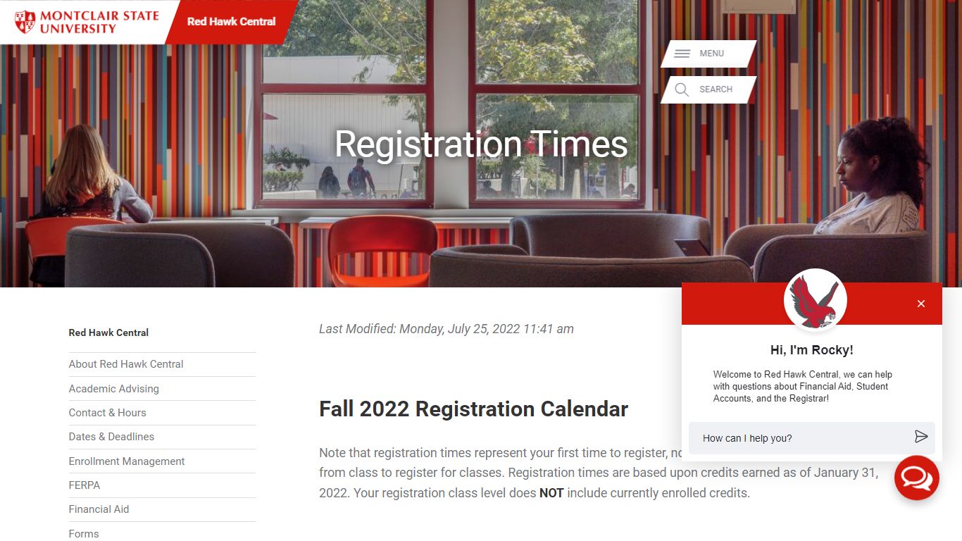 Registration Times – Red Hawk Central - Montclair State University