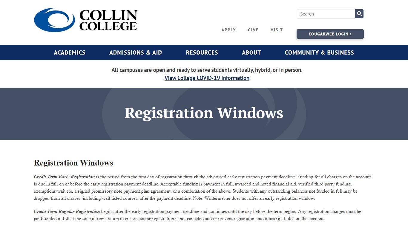 Registration Windows - Collin College